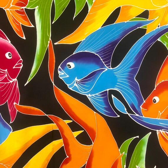 Hand Batiked Aquarium Sarongs Black Background Hand Batiked Aquarium Sarongs Black Background