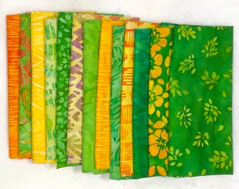 New for April POUND PACK PLUS #1320 Oranges, Greens, and Yellows 100% Cotton Batiks & Handpaints Fabric Scraps Bundle Package