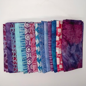 POUND PACK PLUS 664 Purples, Magentas, Blue, and White 100% Cotton Batiks & Handpaints Fabric Scraps Bundle Package ooak