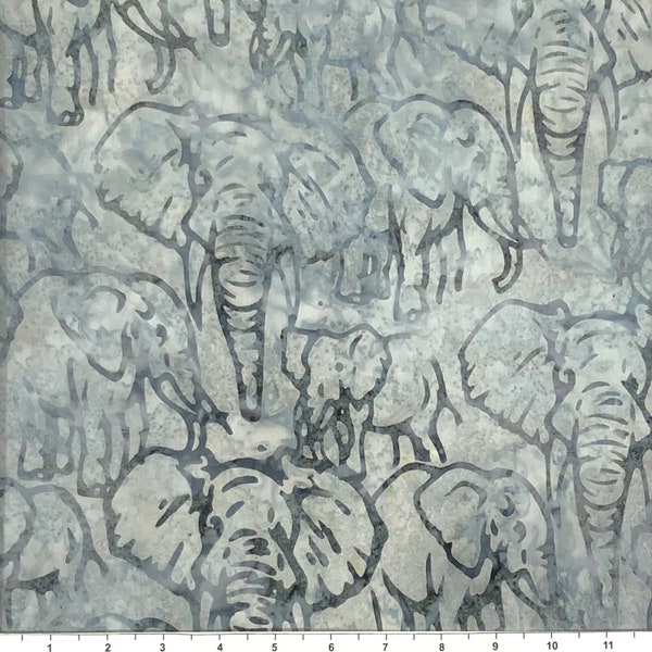 ELEPHANTS Batik - lsbc-1560 Grey By the Yard