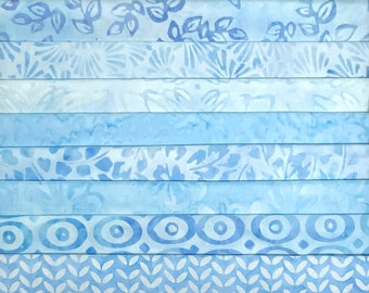 9 Fat Quarter Batik Sampler Color: Medium Light Blue #3  FQ Pack Bundle