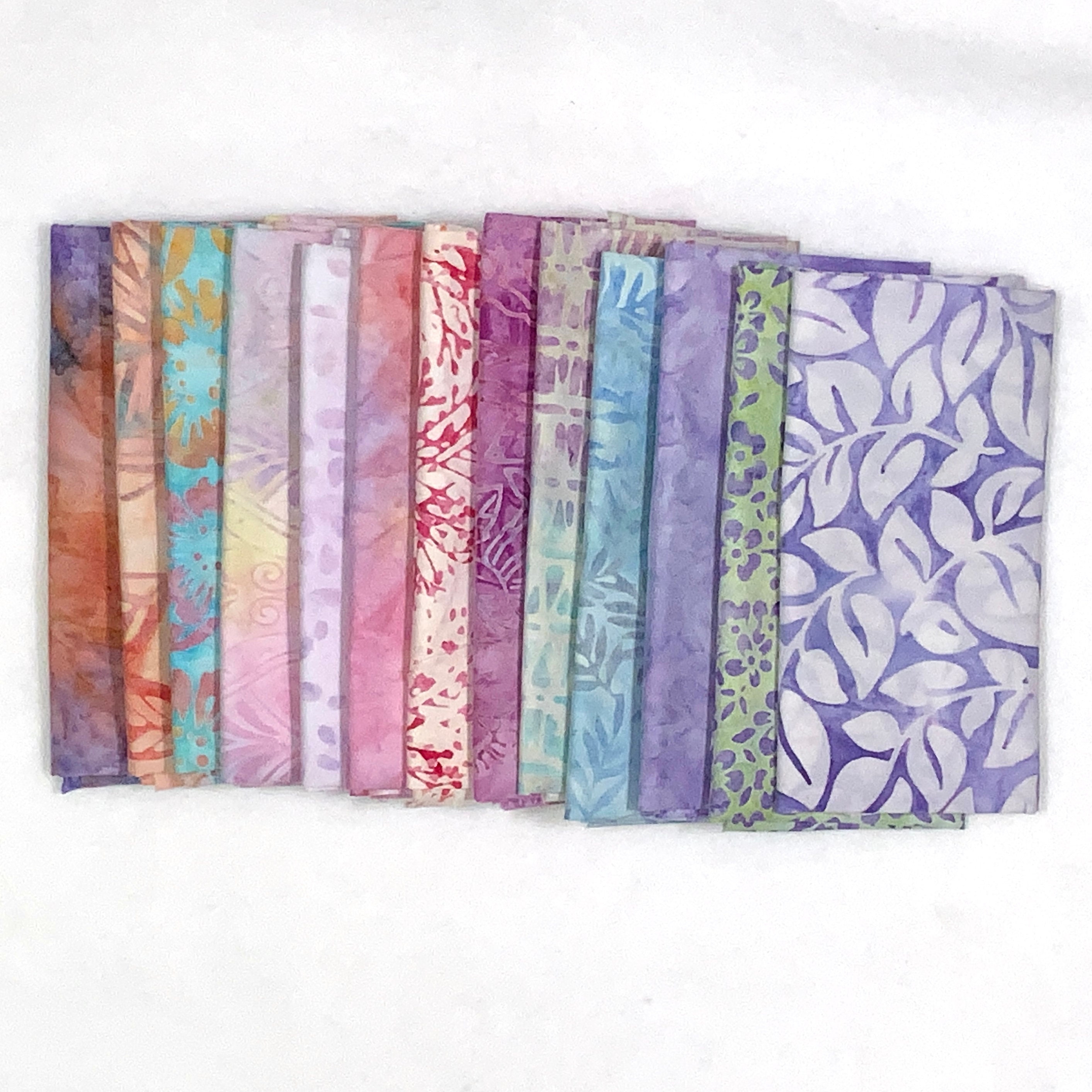 POUND PACK PLUS #1220 Purples, Greens, Blues, and Oranges 100% Cotton Batiks & Handpaints Fabric Scraps Bundle Package ooak