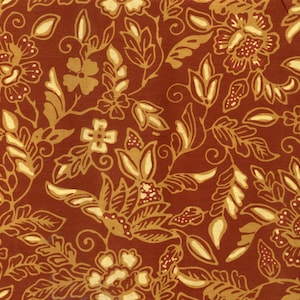 JAVA FLORAL Combination Batik - Gold with Border Stripe By the Yard