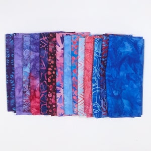 POUND PACK PLUS #990 Blues, Magentas, Purples 100% Cotton Batiks & Handpaints Fabric Scraps Bundle Package ooak