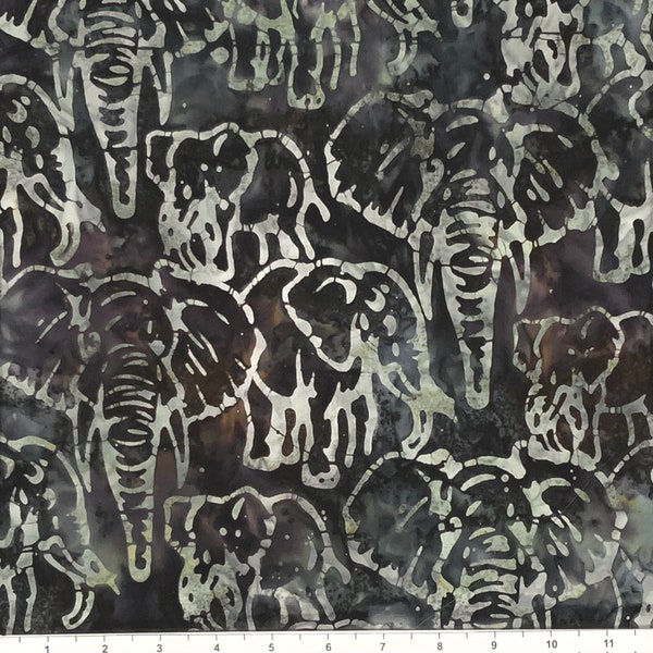 ELEPHANTS Batik - lsbc-1560 Ebony By the Yard