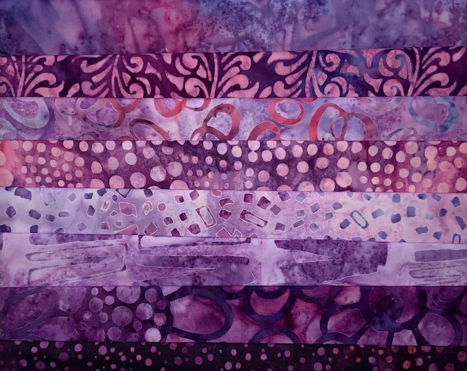 Lot of 9 by the Color Fat Quarter Red Violet / Purple Batiks FQ Pack ...