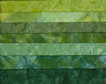 New for March 8 Fat Quarter Batik Sampler GREEN HANDPAINTS Special Edition FQ Pack Bundle