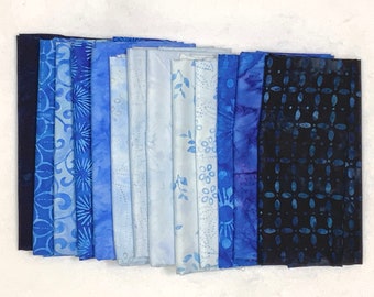 POUND PACK PLUS #1319 Blues with some Purple. Some muted 100% Cotton Batiks & Handpaints Fabric Scraps Bundle Package