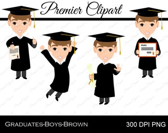 Graduate Boys with Brunette Hair - Digital Clipart