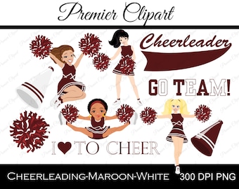 Cheerleading - Maroon & White - Digital Clipart