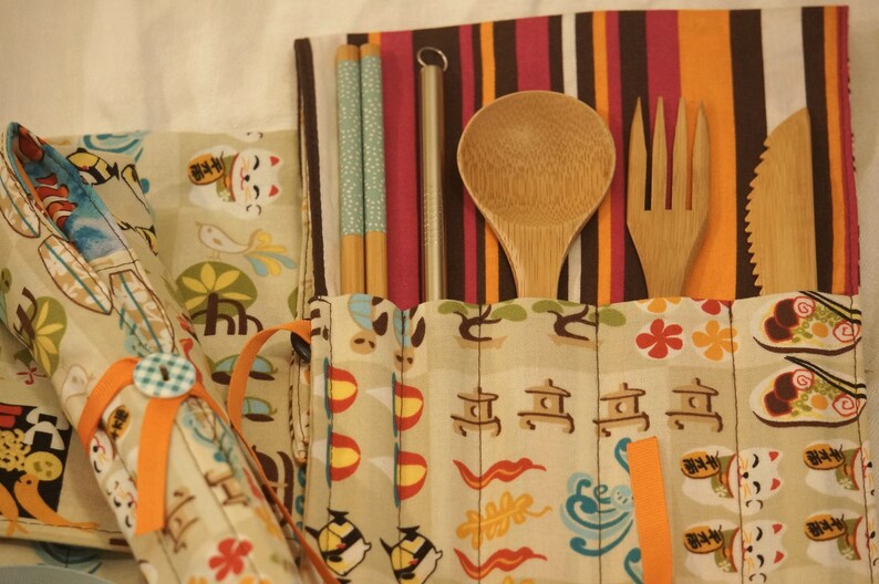 Sushi and Surf Boards-Bamboo Utensils Steel Straw /& Napkin-Crafty Cutlery Kit
