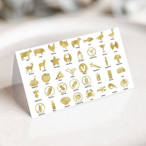 40 icônes de choix de repas d’or JPG, icônes de choix de repas numériques, choix de repas de mariage, image clipart de bœuf, végétarien, poulet, noix, carte de place, 8001