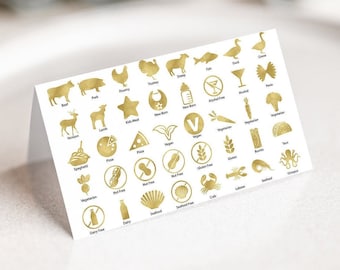 40 Gouden Maaltijd Keuze Iconen JPG, Digitale Maaltijd Keuze Iconen, Wedding Meal Choice, Beef Illustraties, Vegetarisch, Kip, Noot, Place Card, 8001