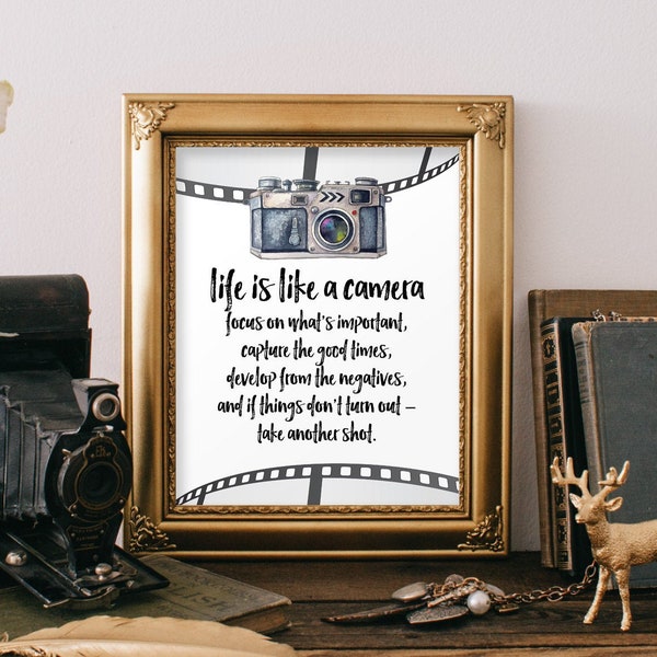 Life is like a camera quotes, Inspirational print, Positive quote, Camera print, Printable quote, Photographer gift, Typography art BD-794