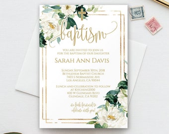 Floral Baptism Invite, Floral Baptism Invitation Template, Baptism Invitation girl, Baptism Invitation, Baptism Invitation Template, 1147