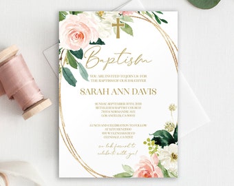 Pink Baptism Invite, Floral Baptism Invitation Template, Baptism Invitation girl, Baptism Invitation, Baptism Invitation Template, 1143