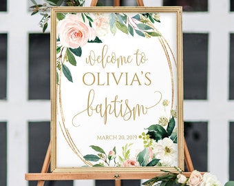 Baptism Welcome Sign, Personalized Baptism Print, Custom Baptism Sign, Gold Baptism Decor, Christening Party Printables, Baptism Party, 1143