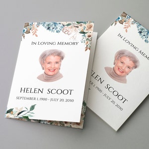 Folded Funeral Program Template, Printable Funeral Program Template, Memorial Program Template, Funeral Template, Obituary Template, 0091