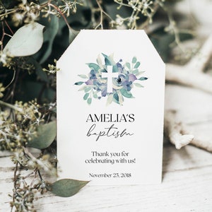 Printable Baptism Favor Tags, First Communion Tags, Floral Baptism Tags, Thank You Favor Tags, Christening Tags, Personalized Tags, 7003