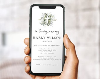 Celebration of Life Invitation, Digital Funeral Invite, Phone Memorial Announcement, Electronic Funeral Announcement, Funeral Evite, 7015