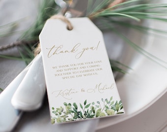 Leah - Greenery Gift Tag Template, Wedding Favor Tag Template, Greenery Thank You, Printable Wedding Favor Tag, Rustic Favor Tags, Editable