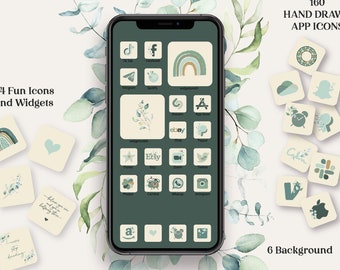 Greenery iPhone App Icons, iPhone Icons, iOS 14 Icons, Ios 14 aesthetic, Boho Vintage, App Covers, Highlight Icons, Retro App Icon, 9093