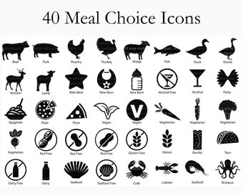 40 Meal Choice Icons PNG and JPG, Transparent Background, Digital Meal Choice Icons, Beef Clip art, Vegetarian PNG, Chicken Png, Nut, 8000