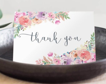 Folded Thank You Card, Thank You Cards Baby Shower, Thank You Card Printable, Floral Thank You, Instant Download, DIY Printable, BD-5002