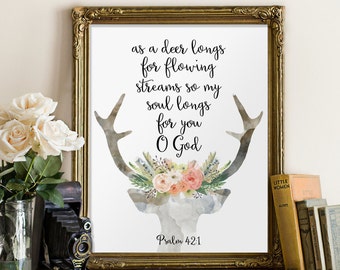 Psalm 42, Deer bible verse, Bible verse, Scripture print, Christian art, Bible quote , Home decor, Deer decoration, Psalm 42:1 BD-582