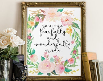 Nursery bible verse, Nursery art, Fearfully and wonderfully made, Psalm 139, Nursery wall art, Christian wall art, Scripture art BD-536