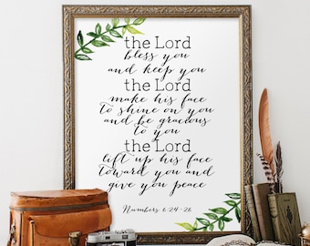 Scripture art print, Bible verse, The Lord Bless You and Keep You, Numbers 6:24-26, Bible verse art, Wall decor, Christian art print BD-520