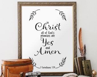 Scripture wall art print signs, Inspirational quotes wall decor, Bible verse art print, Christian wall art,  2 corinthians 1:20 BD-1008