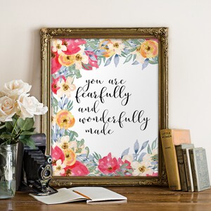 Fearfully and wonderfully made, Christian nursery wall art print, scripture art, Bible verse nursery print, Nursery wall art christian BD986 image 1