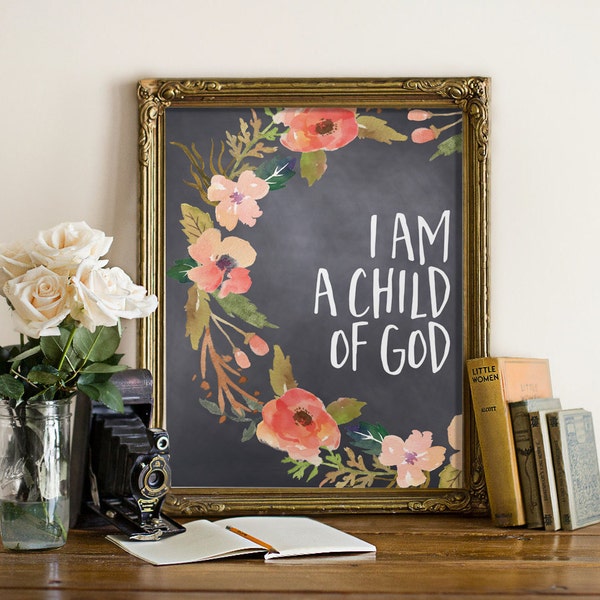 Baptism gift for girls inspirational quote I am a child of god instant download nursery quote print Christening gift Christian art BD-405