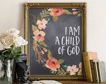 Baptism gift for girls inspirational quote I am a child of god instant download nursery quote print Christening gift Christian art BD-405