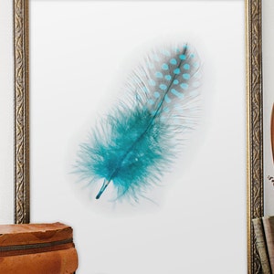 Feather, Feather Poster, Feather Print, Feather Art, Feather Wall Art, Blue Feather, Blue Print Art, Blue Prints, Boho Prints, Art, BD-061 image 3