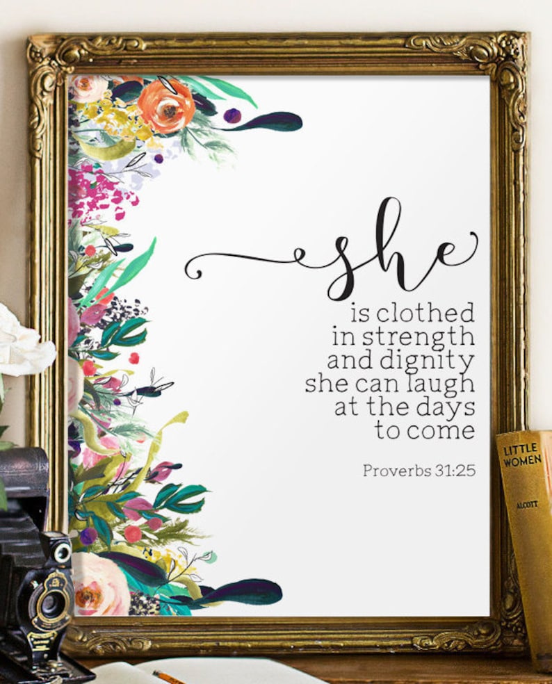 Nursery Bible Verse Art Print She is Clothed in Strength and Etsy