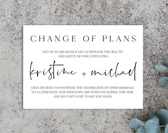 Hannah -Change of Plans Announcement Template, Wedding Postponed Announcement Template, Wedding Postponement Postcard, Reschedule Download