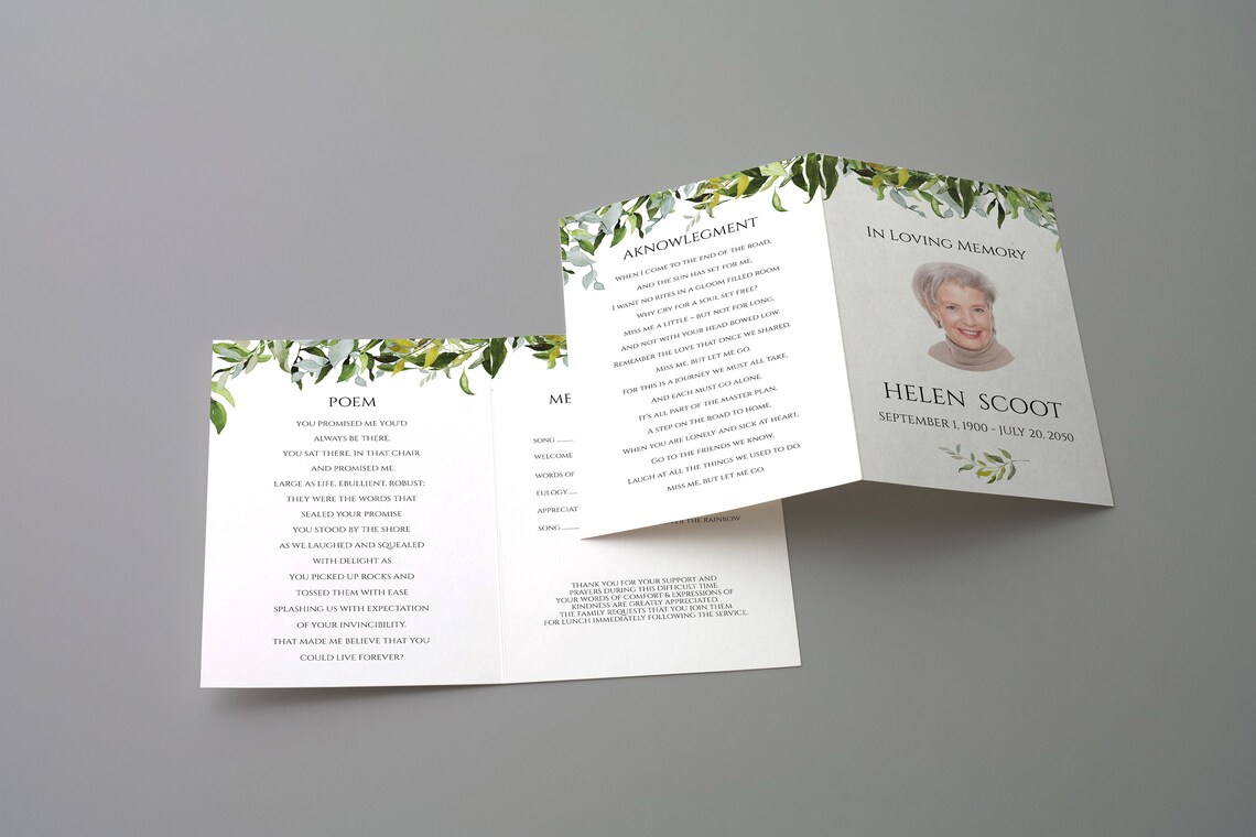 Funeral Program Template Folded Printable Funeral Program - Etsy