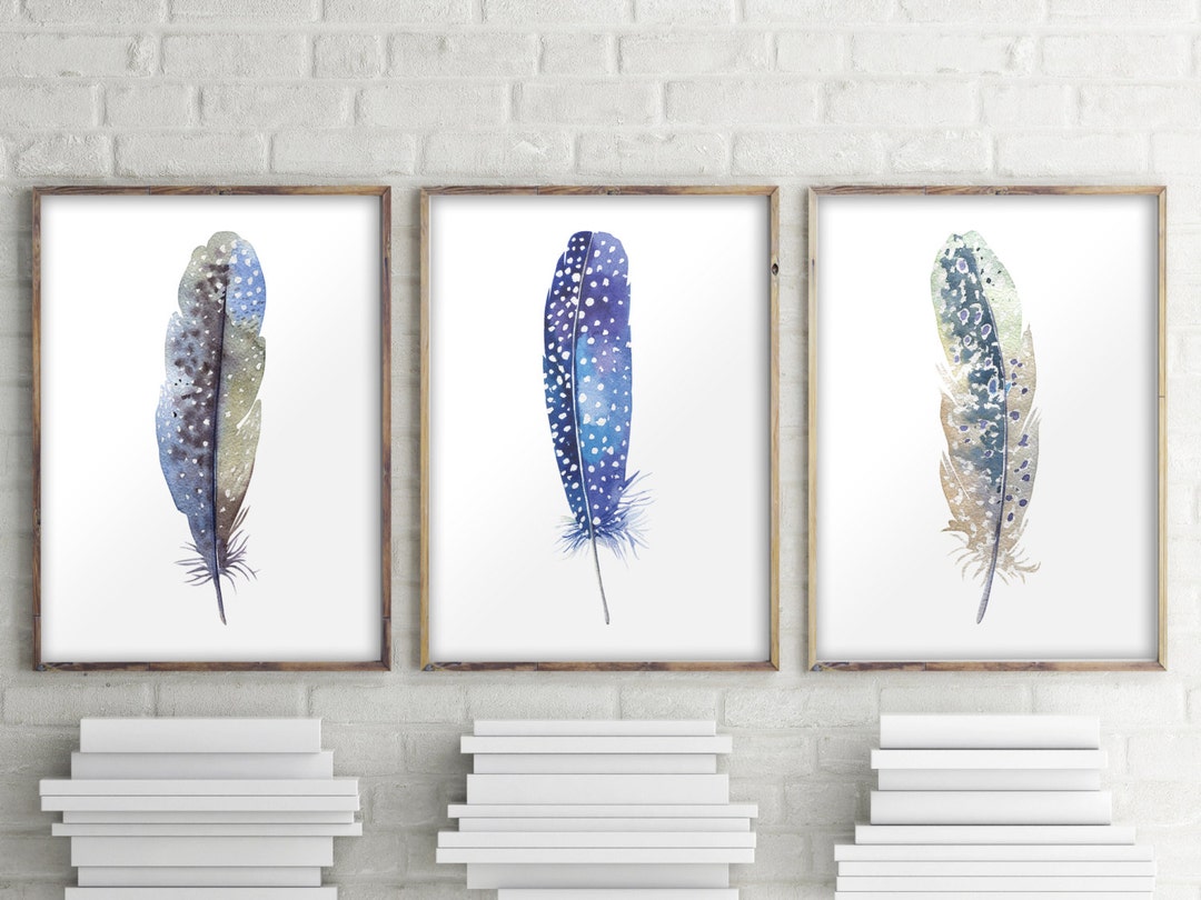 Printable Art, Set of 3 Prints, Feather Print, Bohemian Decor ...