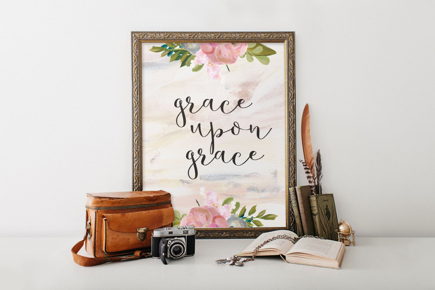 Christian wall art Grace Upon Grace Watercolor print art Etsy