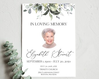 Funeral Program Template, Printable Funeral Program Template, Memorial Program Template, Funeral Card Template, Obituary Template, 7013