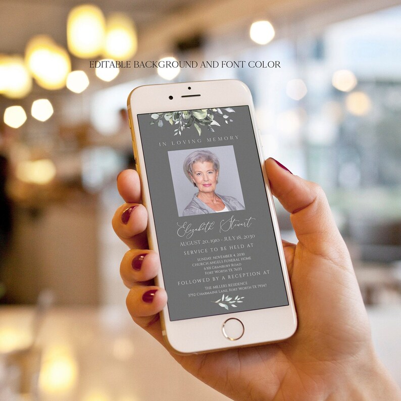 Electronic Funeral Invite Template Funeral Announcement Etsy