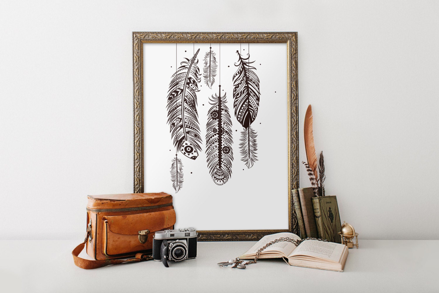 Bohemian wall art feather wall art bohemian decor printable | Etsy - Bohemian Wall Decor With Feathers