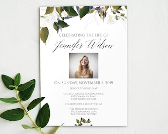 Funeral Invitation Instant Download, Funeral Announcement Template, Celebration of Life Invitations, Printable Memorial Service, 7006