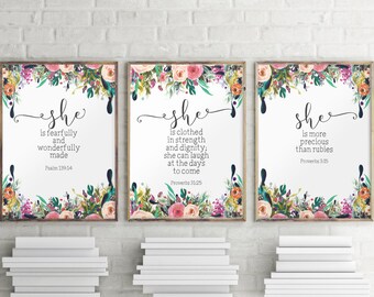 Set of 3 wall art, Scripture, Scripture art, Scripture prints, Scripture printable, Art print, Baby girl nursery, New born gifts BD1047