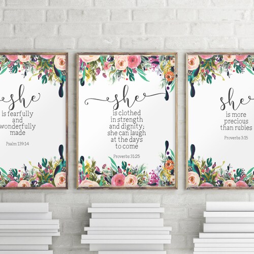 Set of 2 Prints Baby Girl Wall Art Nursery Decor Bible Etsy