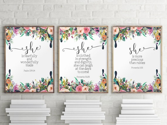 Set of 3 wall art, Scripture, Scripture art, Scripture prints, Scripture printable, Art print, Baby girl nursery, New born gifts BD1047