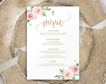 Baptism Menu, Instant Download, Greenery Baptism Menu, Girl Christening Menu, Editable Menu, Birthday Menu Template, Baby Shower Menu, 1143