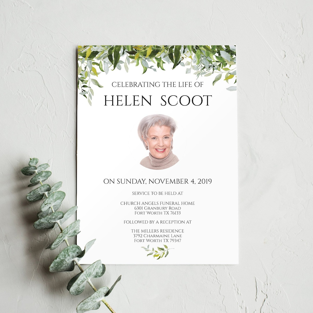 Funeral Invitation, Funeral Announcement Template, Celebration of Life
